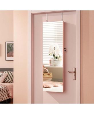 Mirrored Wall & Door Mounted Jewelry Cabinet Storage Organizer with Lights&Drawer