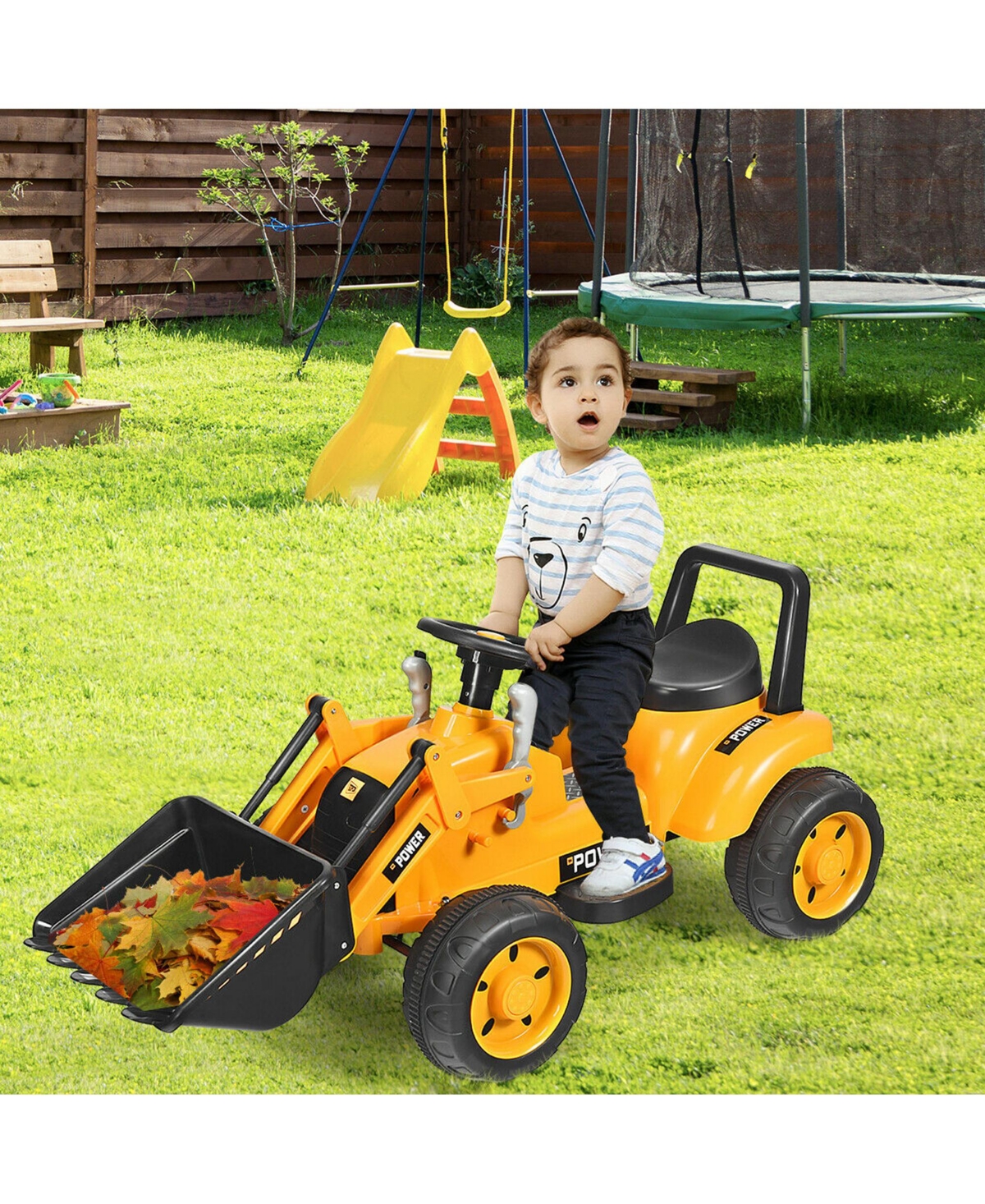 Gymax Kids Ride On Excavator Digger 6V Battery Powered Tractor w/Digging Bucket Yellow - Yellow+black