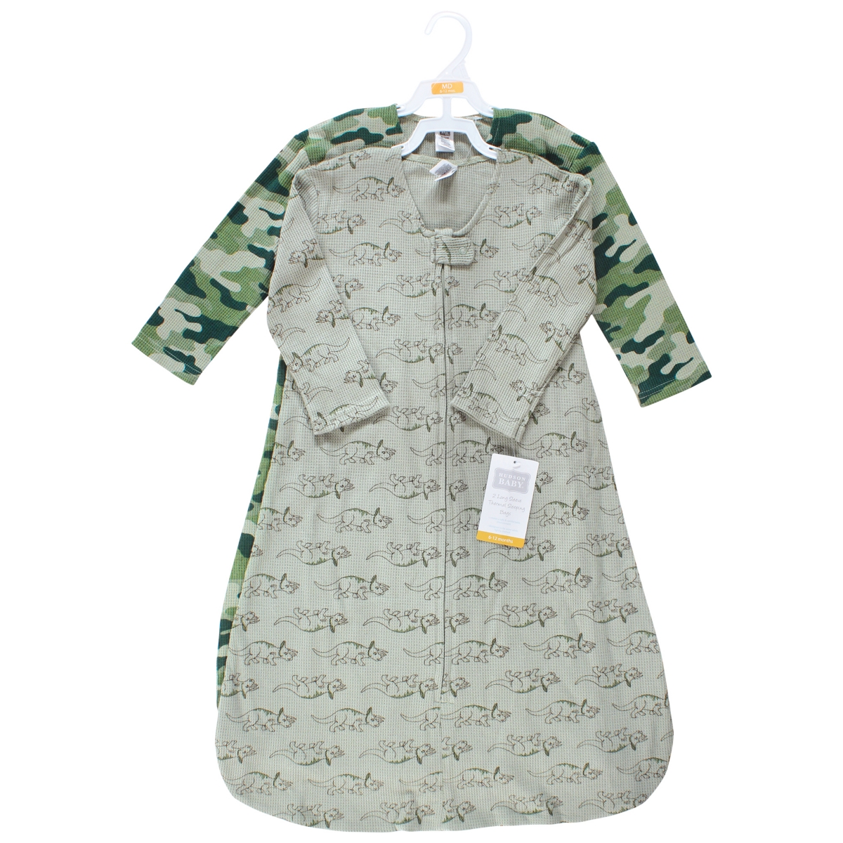 Hudson Baby Baby Boys Thermal Long Sleeve Sleeping Bag 2pk,- Sage dinosaur