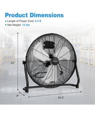 3-Speed High Velocity Floor Fan with Adjustable Tilt Angle and Handle