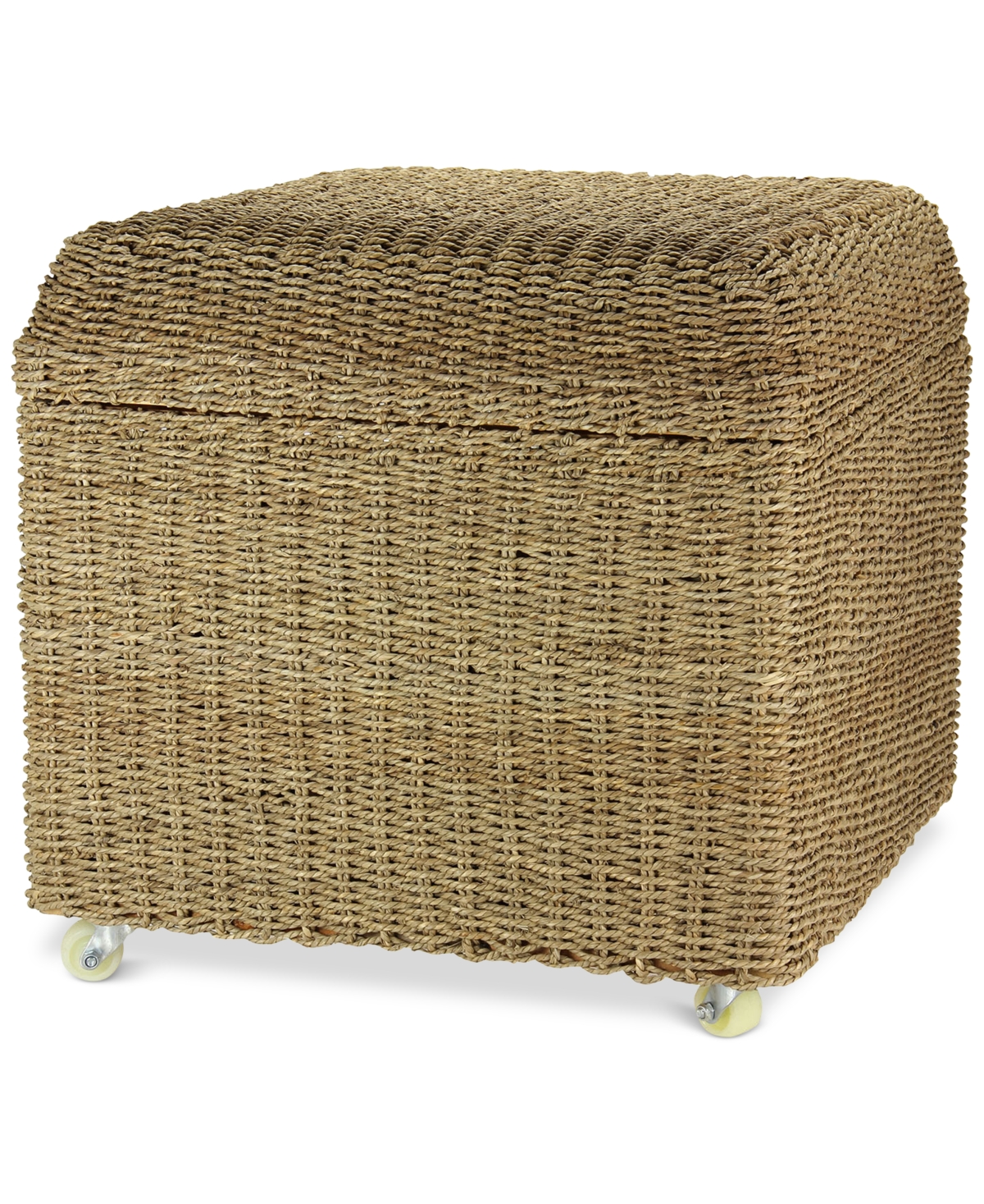 Square Storage Seat with Lid & Rollers - Seagrass