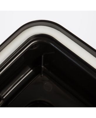 USA 47 Lbs./45 Qt (15"H) Large Elevated Feeder with Airtight Pet Food Storage Container, Dry Food Bin with Removable Dog Bowls in Lid, At Home or Camping Pet Food Container, Smoke/Black