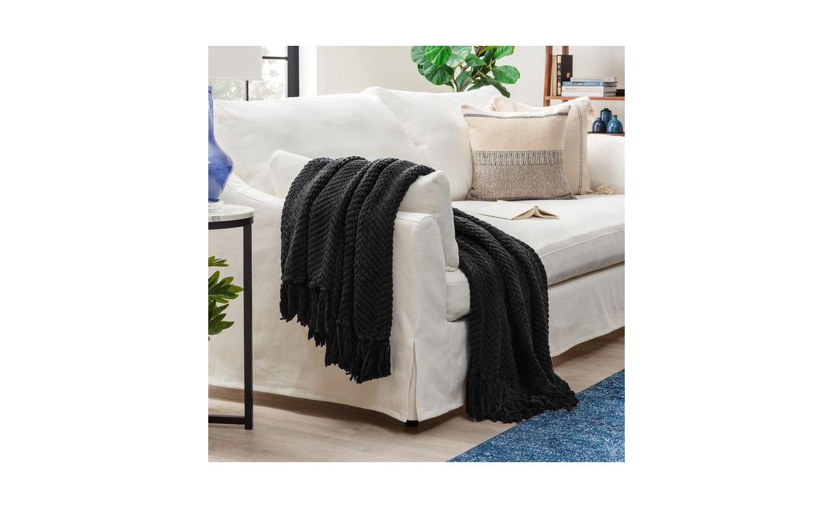 Chanasya Premium Textured Knit Blanket with Tassels - Soft, Cozy Blanket for Couch, Bed, Living Room - 50