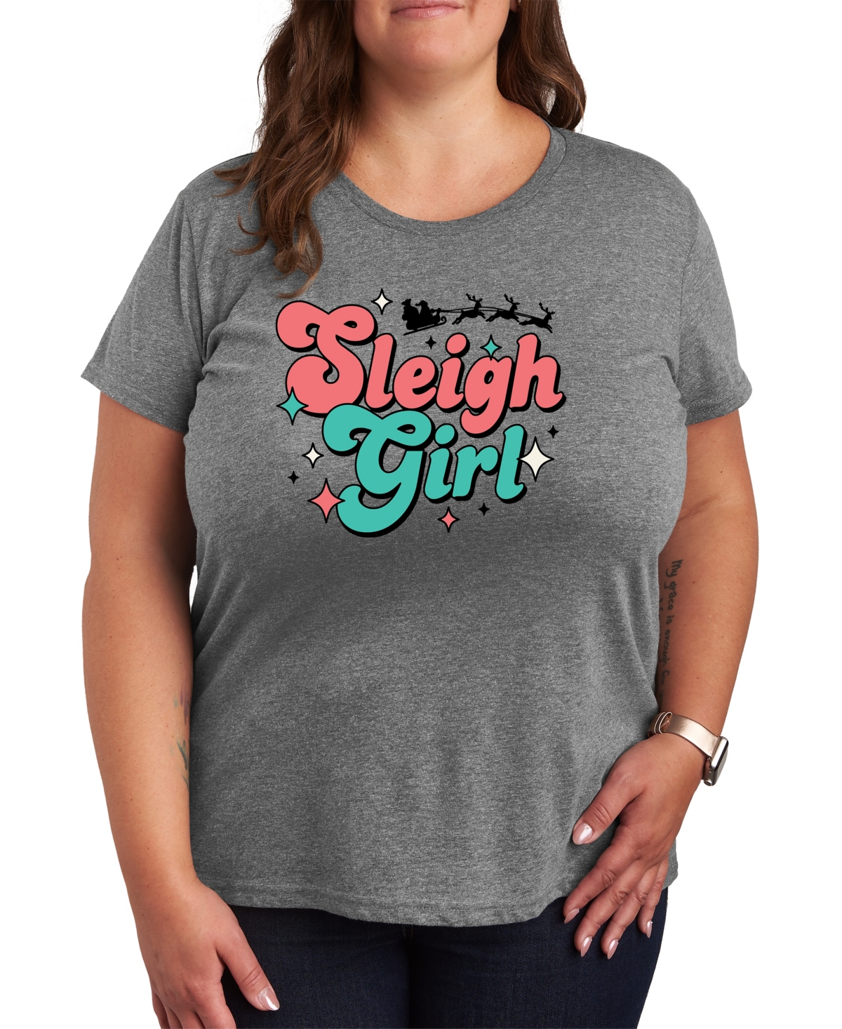 Plus Size Sleigh Girl Graphic Tee - Grey