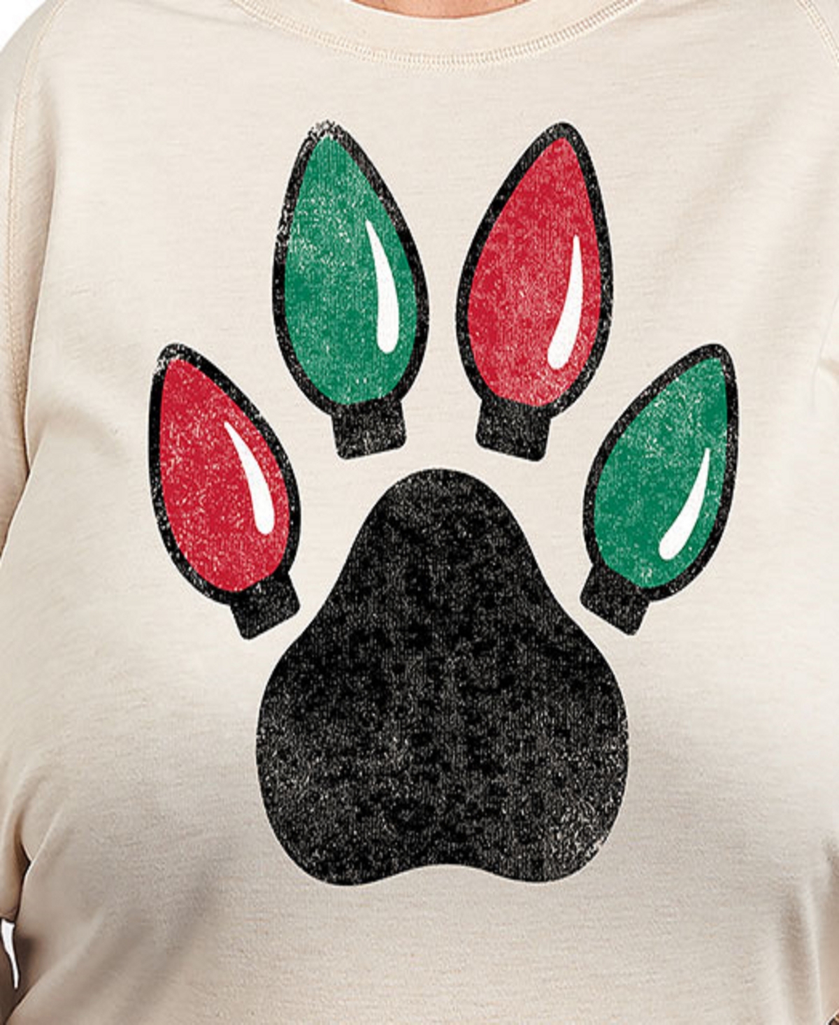 Hybrid Apparel Plus Size Paw Lights Graphic Pullover In Beige,khaki