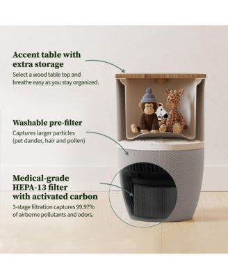 Bloom Air Purifier, Smart HEPA-13 Medical-Grade Filtration, Large Rooms (1,517 Sq. Ft.) with Walnut Accent Table