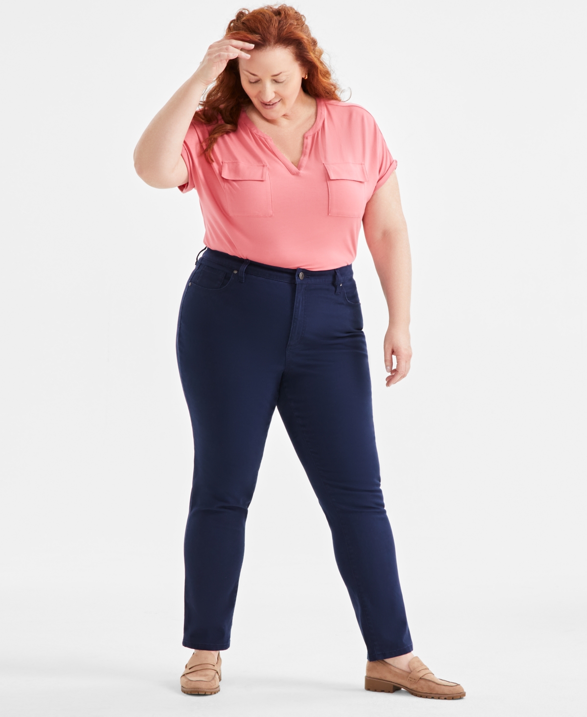 Plus Size High-Rise Straight-Leg Pants, Exclusively at Macy's - Industrial