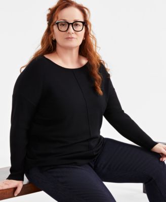 売れ筋商品|||スタイルアンドコー カットソー トップス レディース Plus Size Embroidered Knit Peasant Top, Exclusively at Macy's Medallion Aqua Blue 27188716_fpx.tif?$filterlrg$&