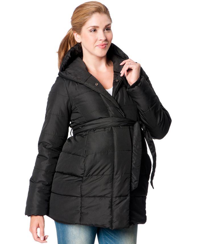 Motherhood Maternity Hooded Belted Puffer Coat Macy's