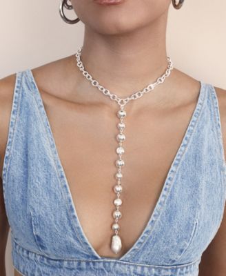 Silver Plated Deep Drop Lariat Necklace