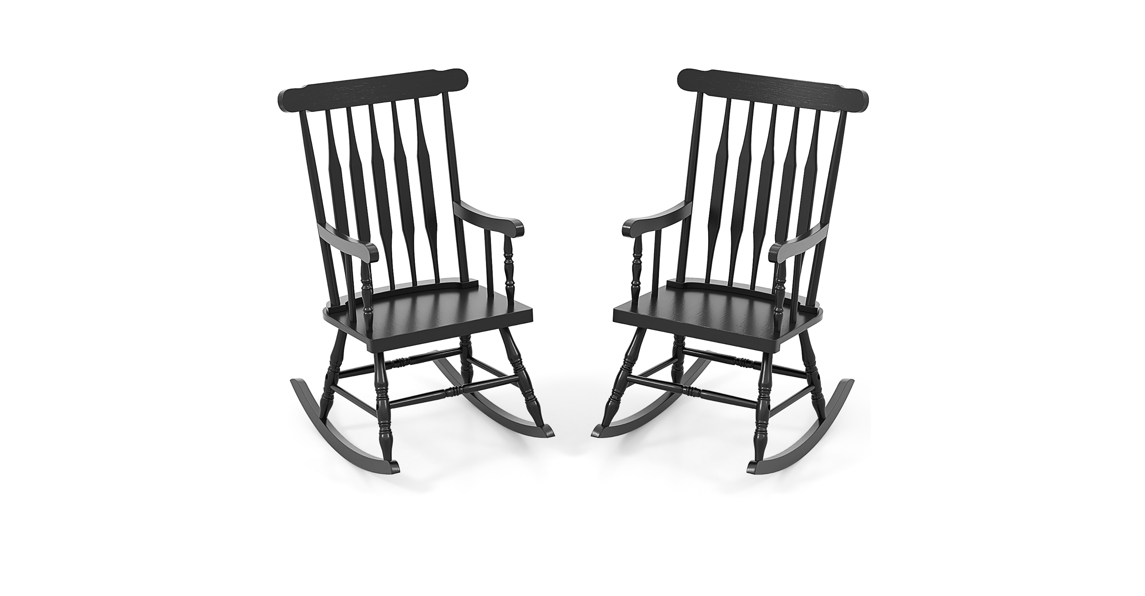Gymax 2PCS Wooden Rocking Chair Single Rocker Indoor Garden Patio Yard Black