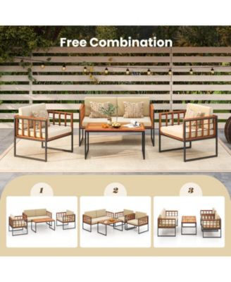 4 Pieces Acacia Wood Outdoor Sofa Set