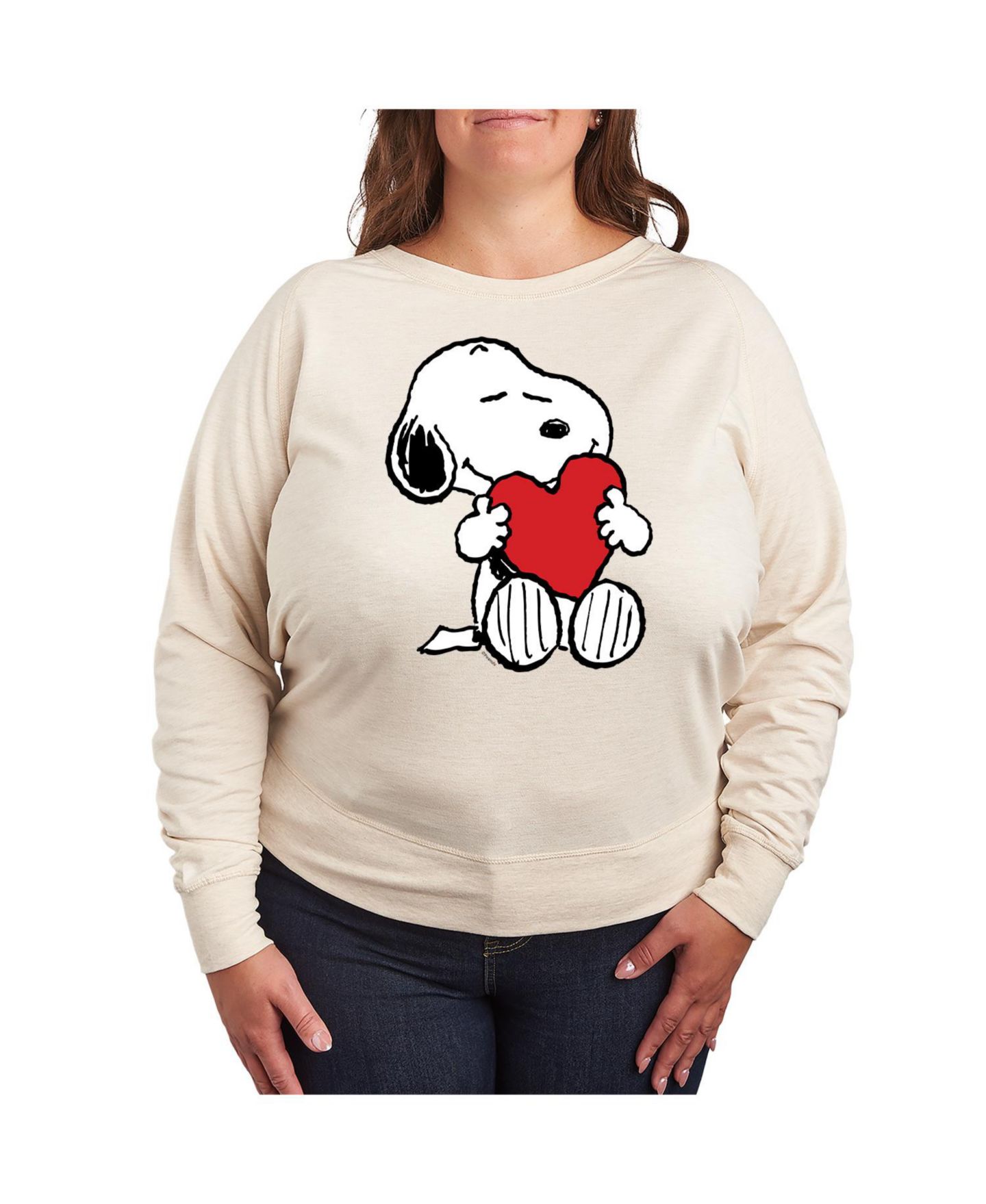 Женский свитер Hybrid Apparel Plus Size Peanuts Heart Graphic Pullover T-shirt, цвет: Бежевый / Хаки — фото 1
