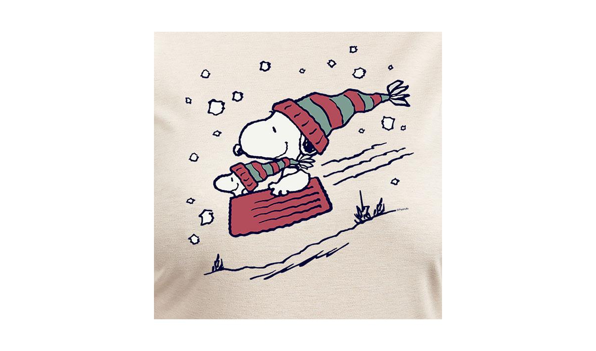 Hybrid Apparel Plus Size Peanuts Sledding Graphic Pullover T-shirt In Beige,khaki