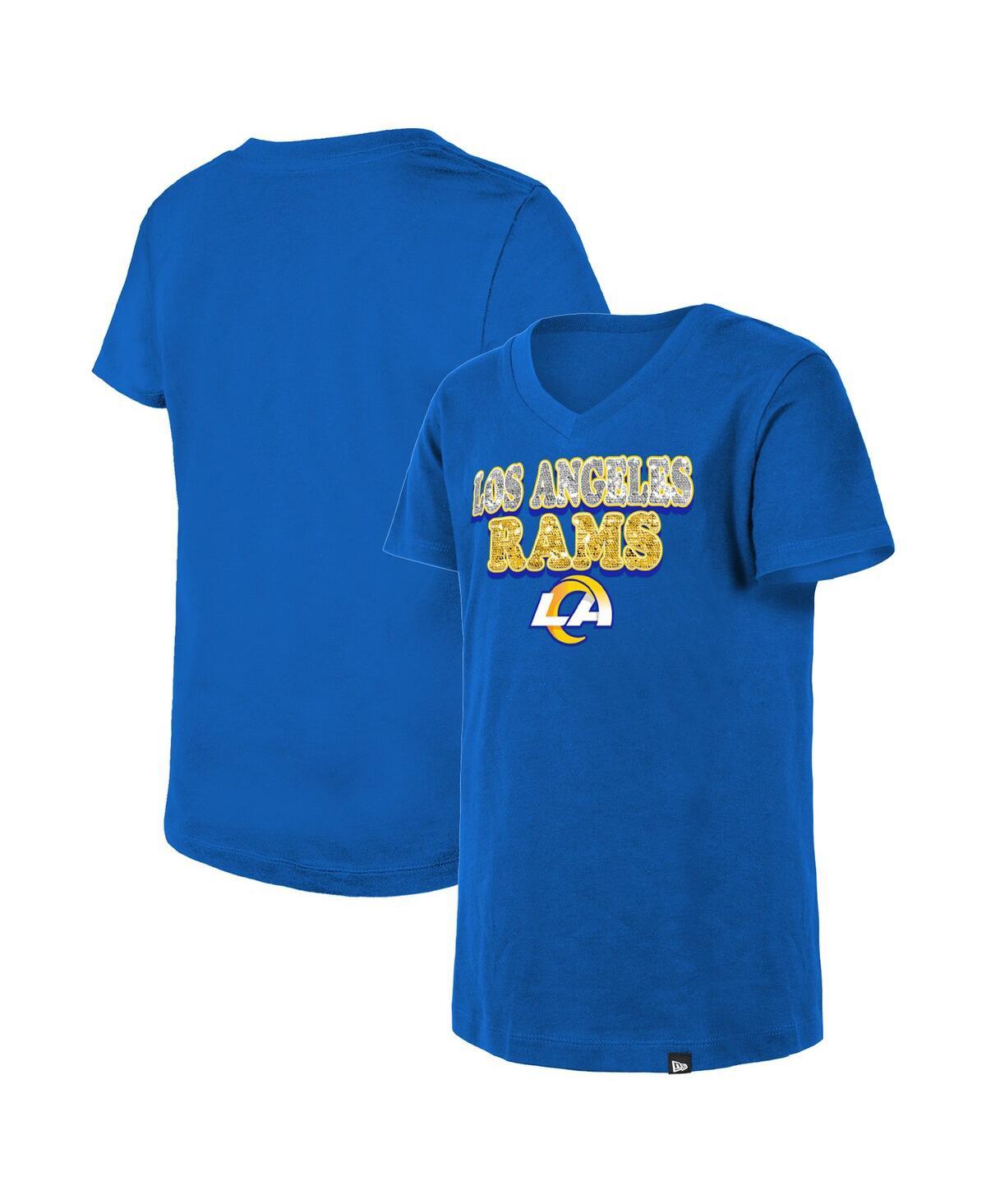 New Era Big Girls Royal Los Angeles Rams Reverse Sequin V-neck T-shirt