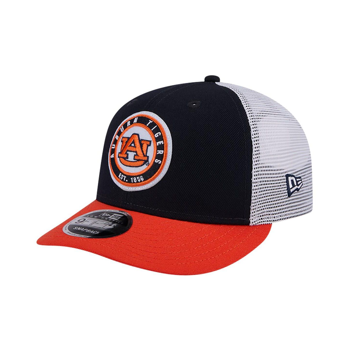 Мужская кепка New Era Navy Auburn Tigers Throwback Circle Patch 9FIFTY Trucker Snapback Hat — фото 1