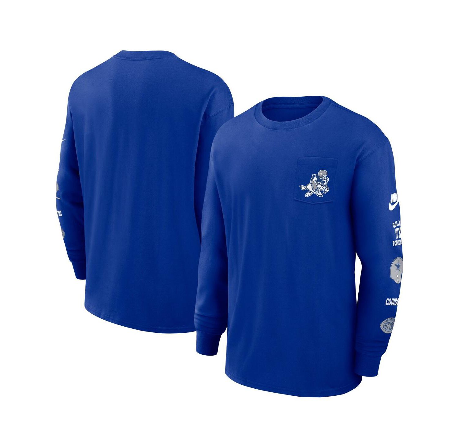 Men's Royal Dallas Cowboys Rewind Max90 Pocket Long Sleeve T-Shirt