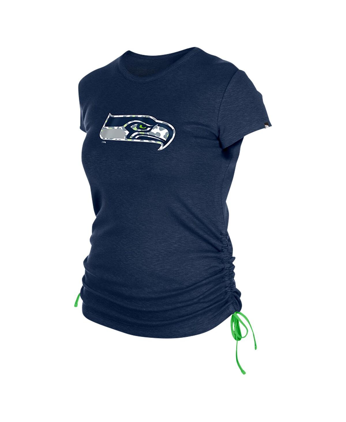 NEW ERA WOMEN'S COLLEGE NAVY SEATTLE SEAHAWKS RUCHED SIDE T-SHIRT 
