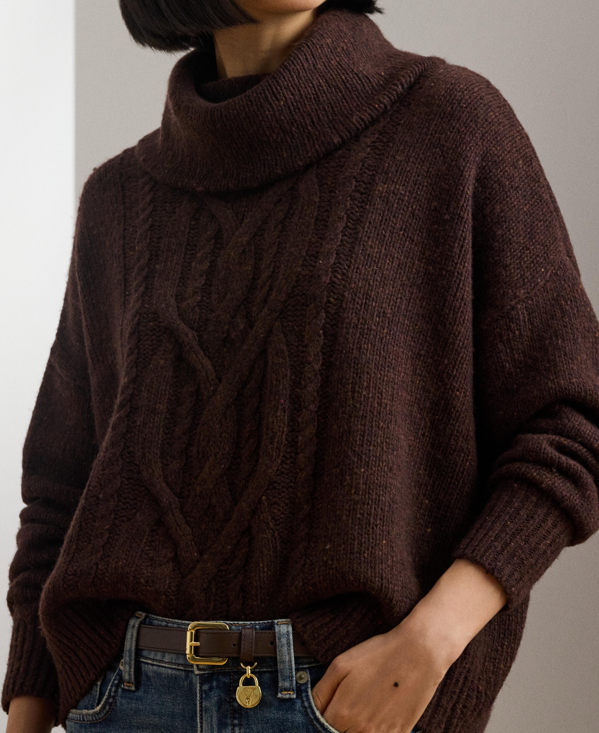 Lauren Ralph Lauren Women's Aran-Knit Wool-Blend Turtleneck Sweater