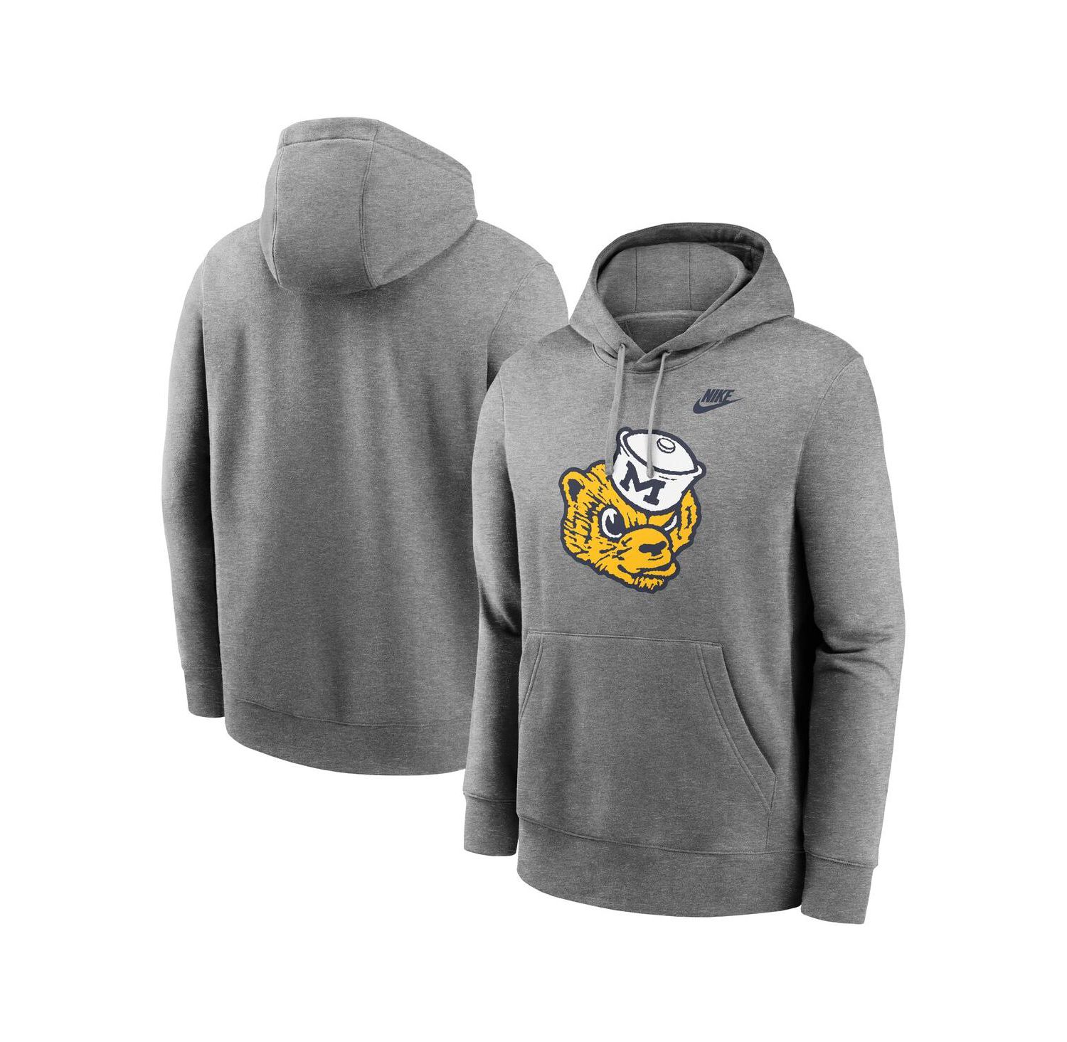 Men's Heather Gray Michigan Wolverines Legacy Logo Club Fleece Pullover Hoodie
