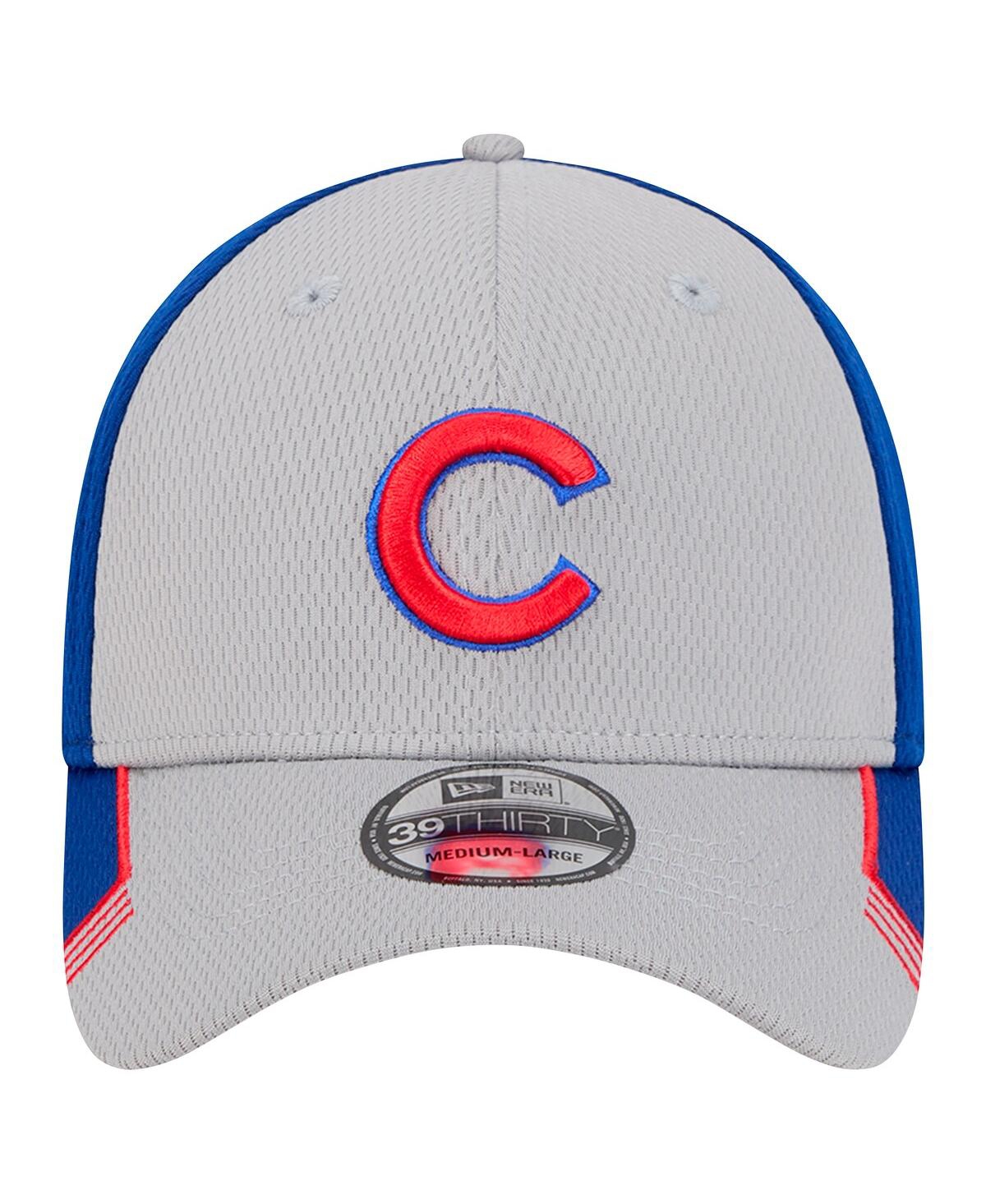 New Era Men'sRoyal Chicago Cubs Visor Trim 39THIRTY Flex Hat - Gray, Royal