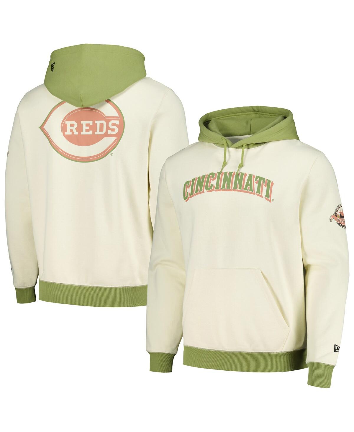 New Era Men's Cream/green Cincinnati Reds Color Pop Pullover Hoodie In Cream,green