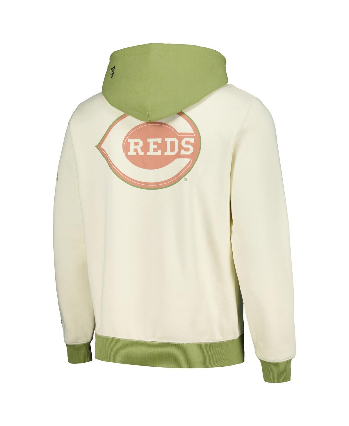 Shop New Era Men's Cream/green Cincinnati Reds Color Pop Pullover Hoodie In Cream,green
