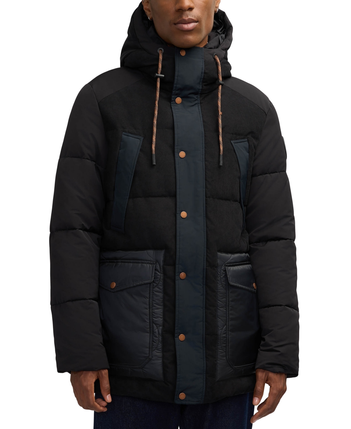 Scotch & Soda Men's Arza Quilted Colorblocked Mixed-Media Full-Zip Hooded Parka