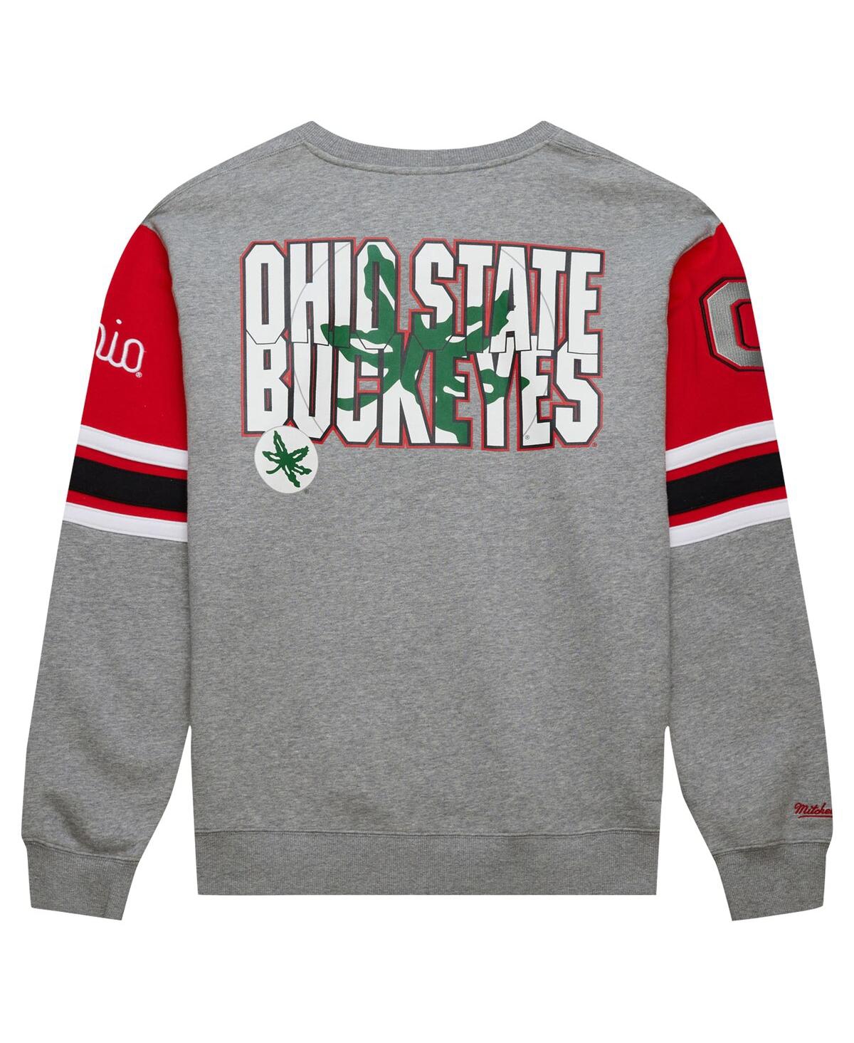 Mitchell & Ness Men's Grey Heather Ohio State Buckeyes Throwback Allover 4.0 Pullover Sweatshirt In Grey Heather