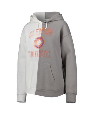 Women's Gray/White Clemson Tigers Split Pullover Hoodie