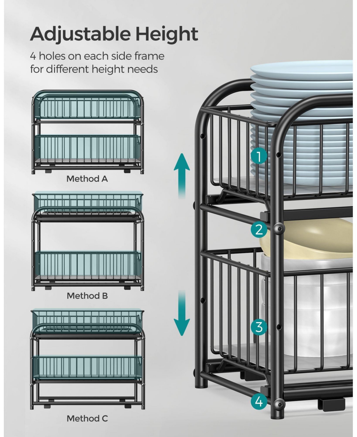 Slickblue 2-Tier Pull Out Cabinet Organizer, Stackable Under Sink Cabinet Organizer with Storage Basket Drawer Set of 2