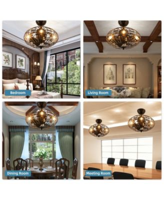 5 Blades Enclosed Ceiling Fan with Light and Remote Control-Black