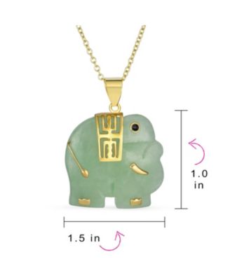 Longevity Pale Green Natural Jade Indian Elephant Pendant Necklace For Women Gold Plated Sterling Silver 18"