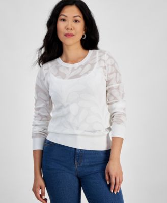 I.N.C. International Concepts - Petite Floral-Jacquard Long-Sleeve Top