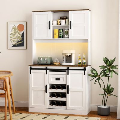 Farmhouse Bar Cabinet with Sliding Barn Door, Ample Storage