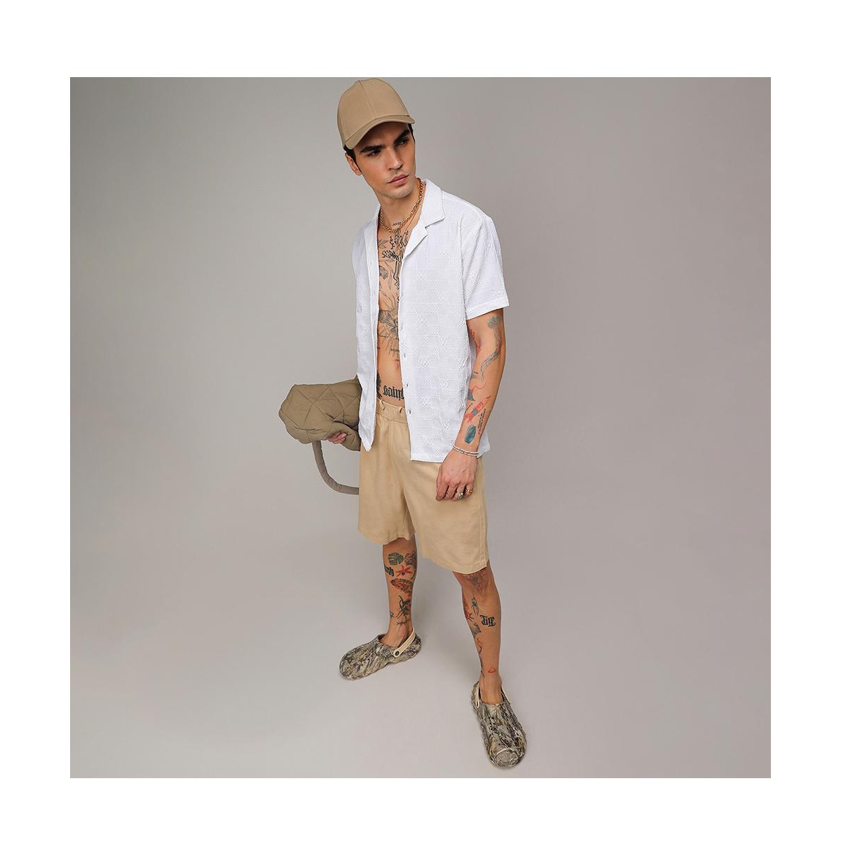Campus Sutra Men's ChalkCreased-Check Shirt - White