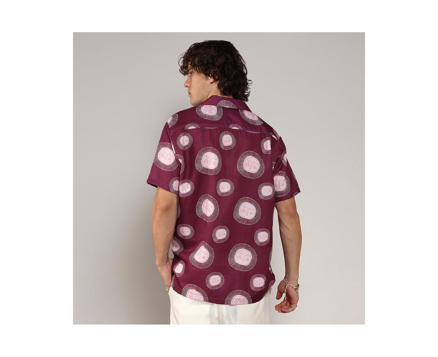 Men's Wine Red Relaxed Face Shirt