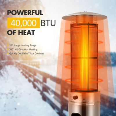 40000 BTU Patio Heaters Stainless Steel Round Propane Glass Tube Flame