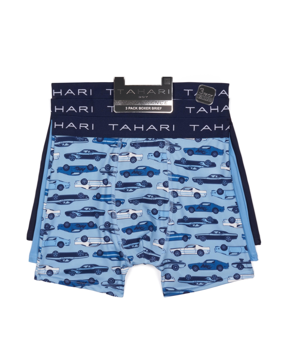 Tahari Toddler Boys 3-Pack Printed and Solid Boxer Briefs with Logo Waistband