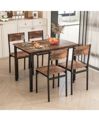 5-Piece MDF & Metal Frame, Space-Saving Chairs, Ergonomic Backrest Dining Table Set