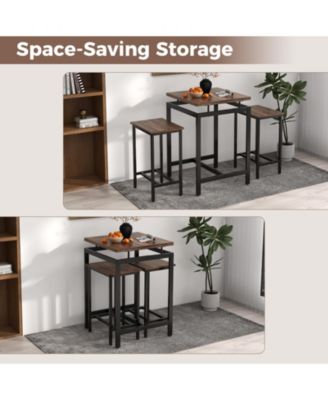 3 Pieces Pub Dining Table Set with Floating Tabletop and Footrest