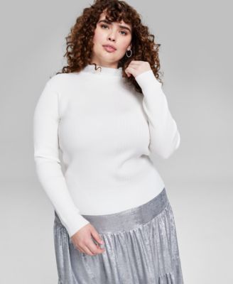 And Now This - Trendy Plus Size Mock Neck Ribbed Sweater