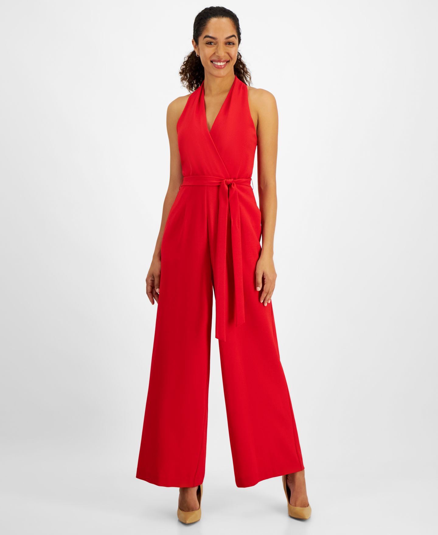 Женский комбинезон julia jordan Belted Wide-Leg Halter Jumpsuit, цвет: Красный — фото 3