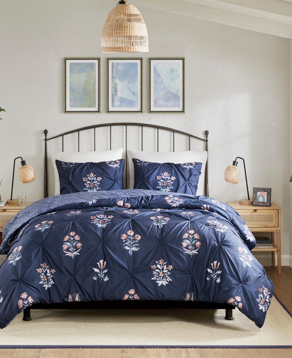 Madison Park Marfa Pintuck 3-pc. Duvet Cover Set, King/california King In Navy
