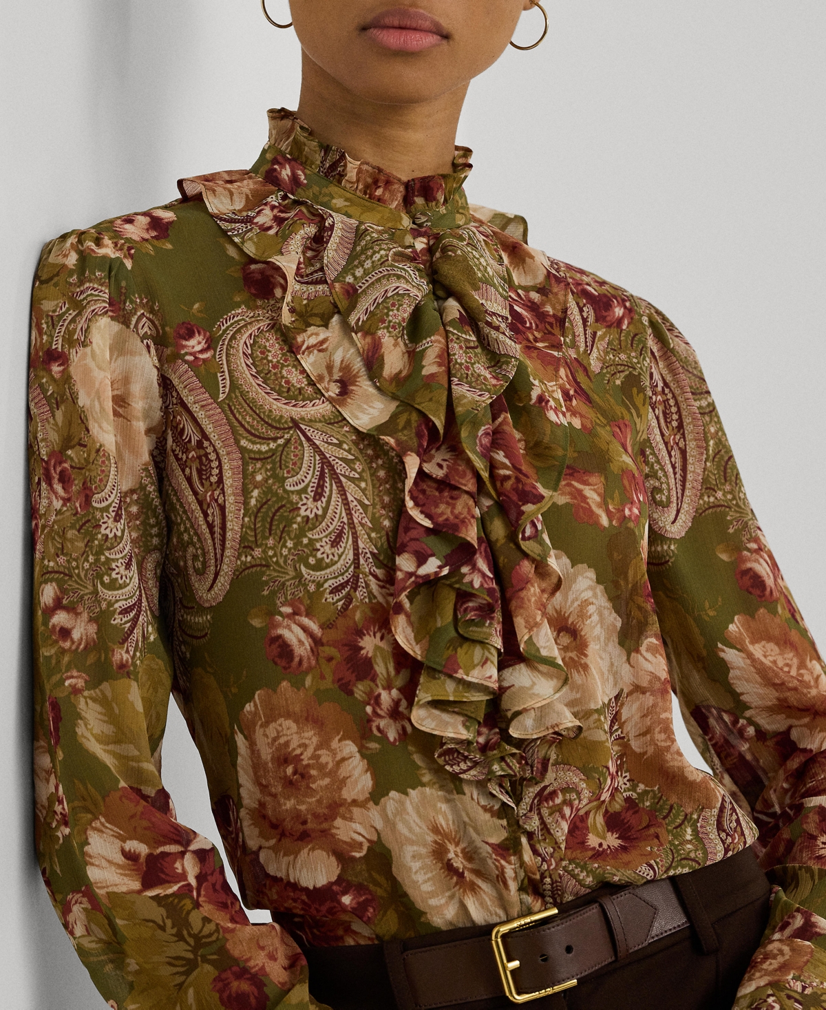 Lauren Ralph Lauren Women's Floral Ruffle-Trim Georgette Blouse