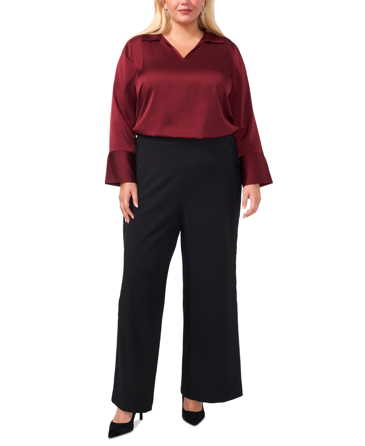 Vince Camuto Plus Size Lace-Stripe Pull-On Pants
