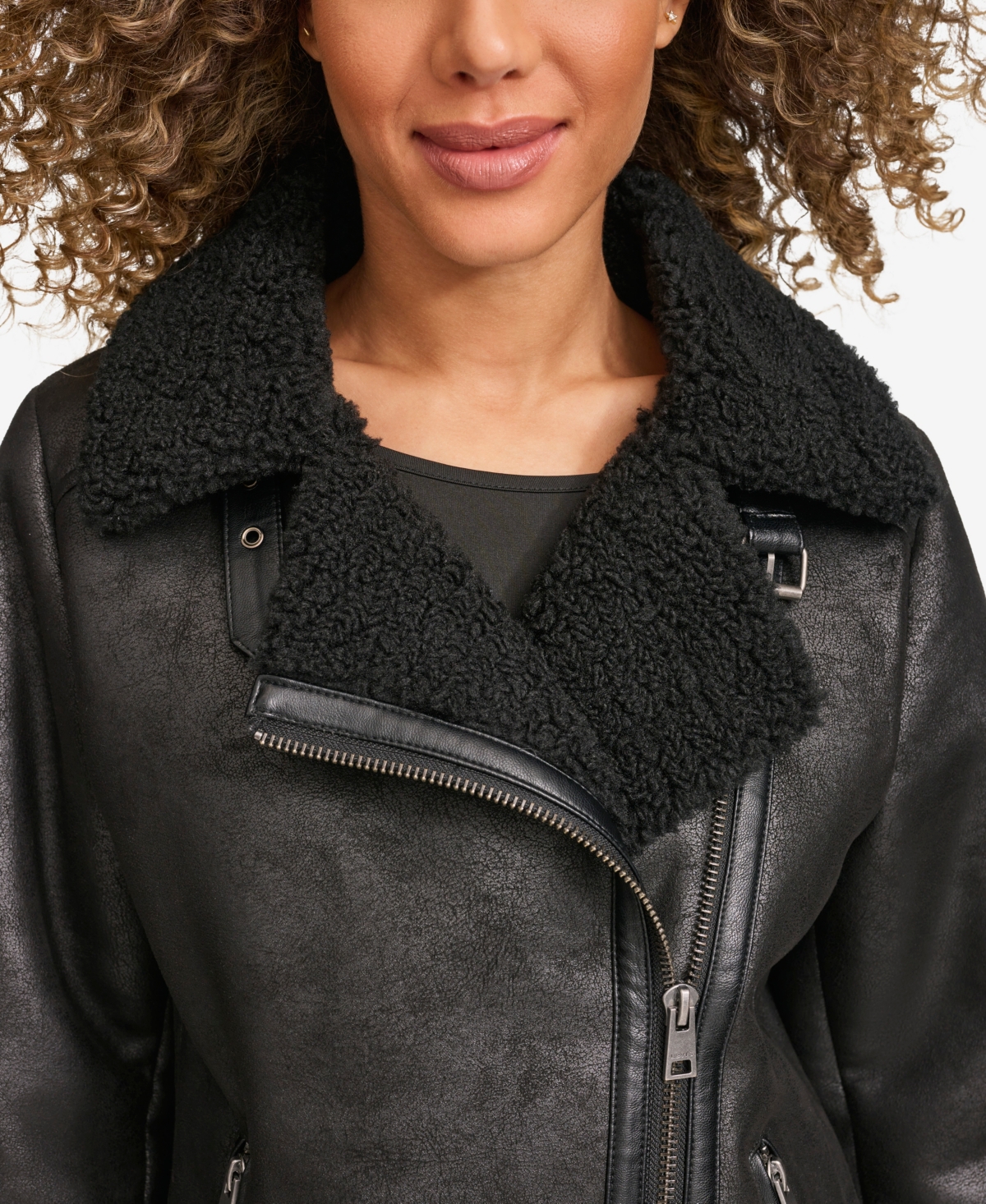 Levi's Women's Faux Shearling Asymmetrical Moto Jacket In Black