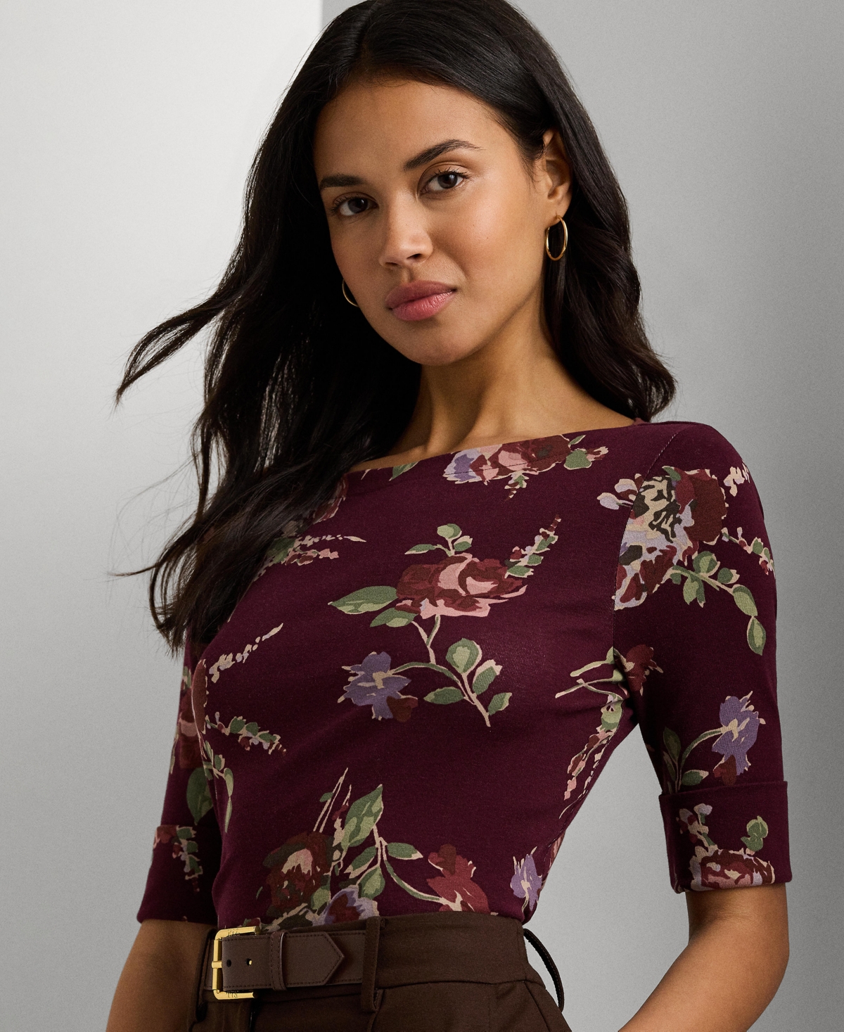 Lauren Ralph Lauren Women's Floral Stretch Cotton Boatneck , Regular & Petite