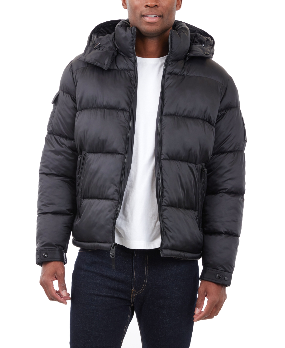 Michael Kors Men s Heavyweight Metallic Finish Hooded Puffer Jacket Midnight Blue Smart Closet