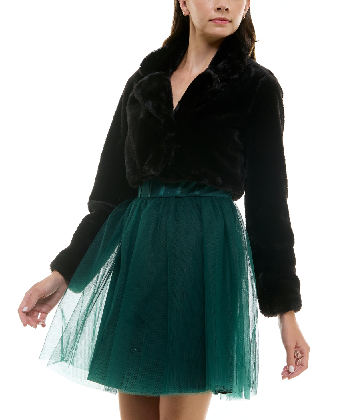 Bcx Juniors' Cropped Faux Fur Jacket In Black